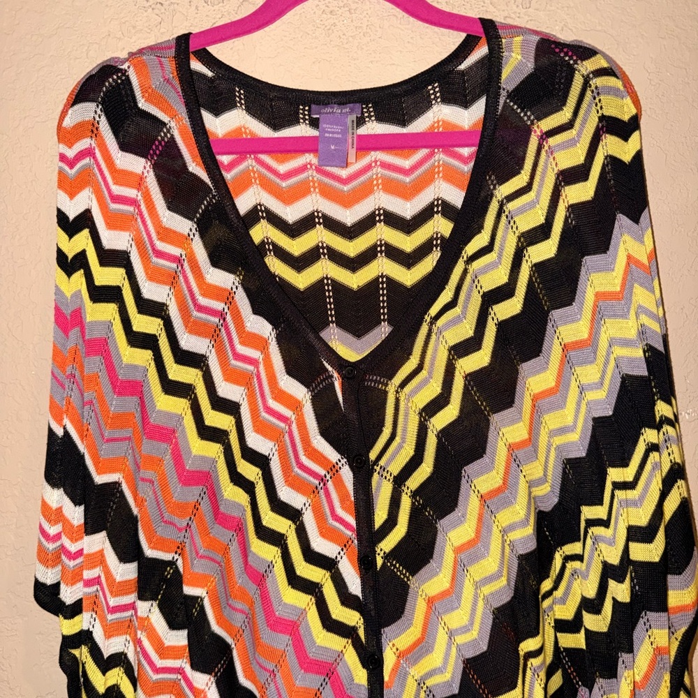 Multicolor Chevron Pattern Women's Bat Sleeve Swe… - image 2